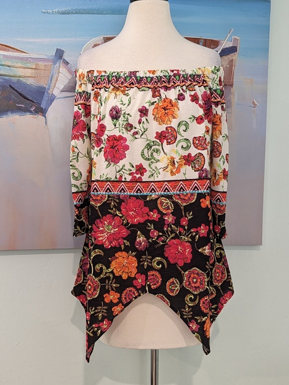 ECI New York Multicolor Floral Off Shoulder Blouse